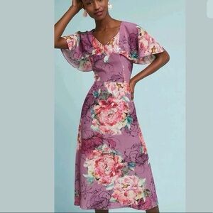 Anthropologie KACHEL Galena Silk Floral Dress Size 10